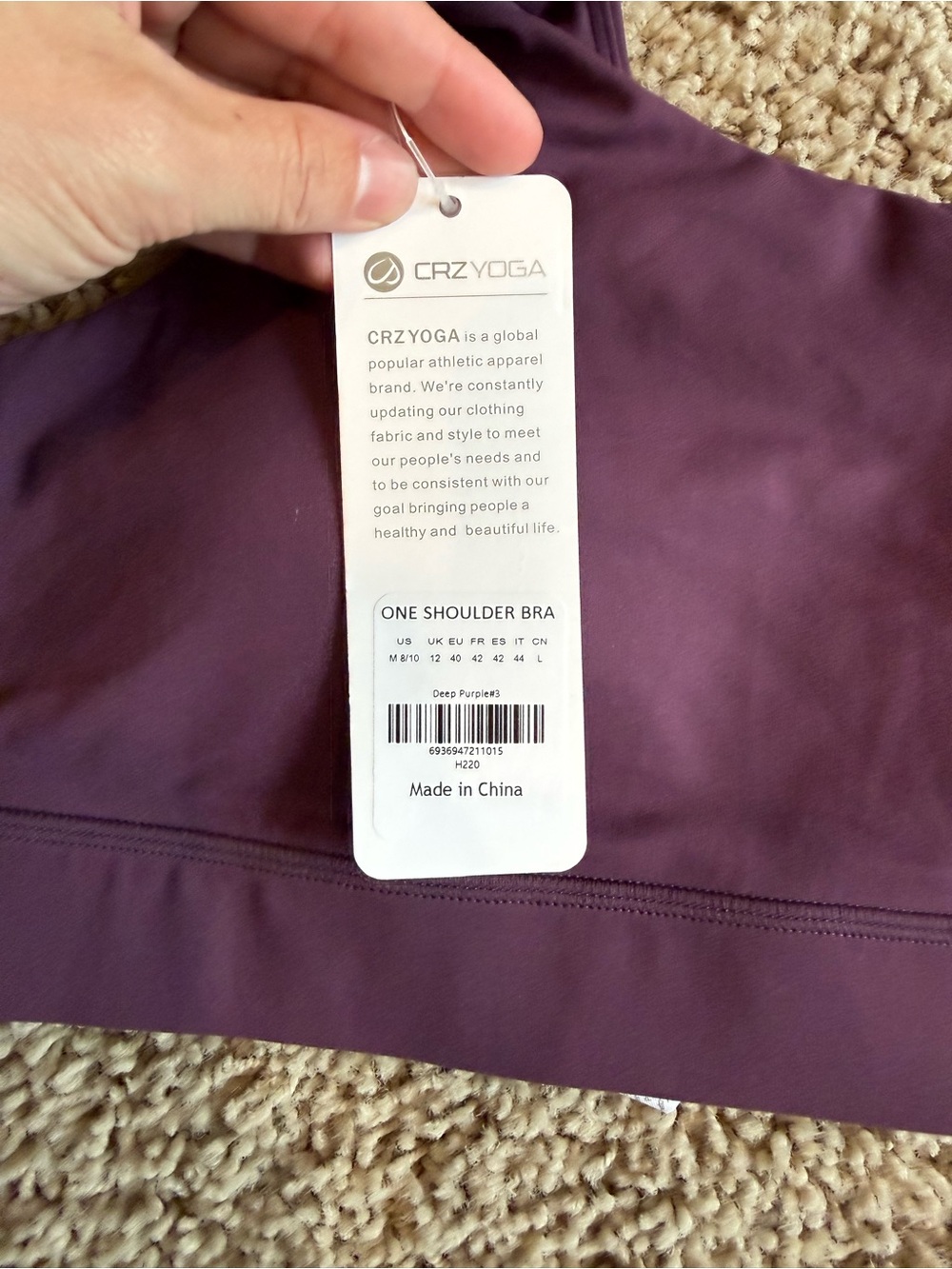 CRZ YOGA One-Shoulder Sports Bra in Plum - Picture 2 of 4